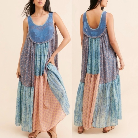 Free People Dresses & Skirts - Free People Lost Palms Craft Patchwork Embroidered Bohemian Floral Maxi Dress M